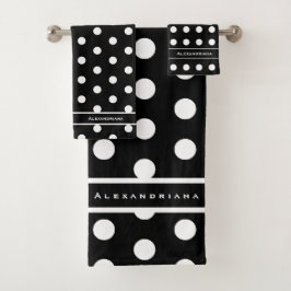 Modern Black and White Polka Dots Bad Handdoek