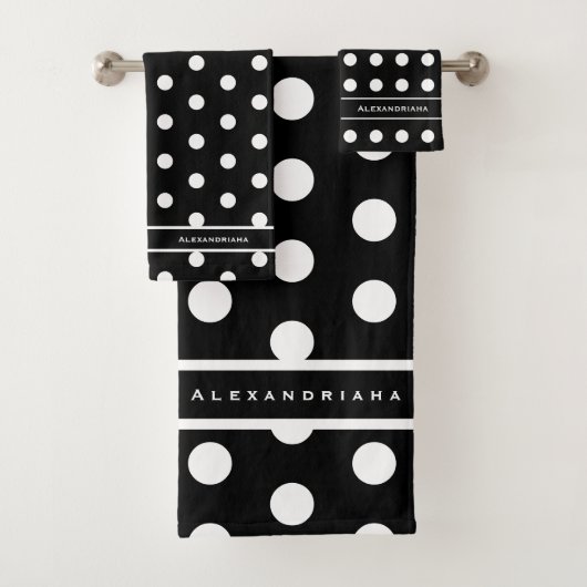 Modern Black and White Polka Dots Bad Handdoek (Insitu)