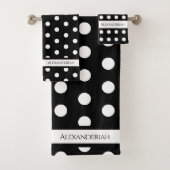 Modern Black and White Polka Dots Bath Towel Set Bad Handdoek (Insitu)