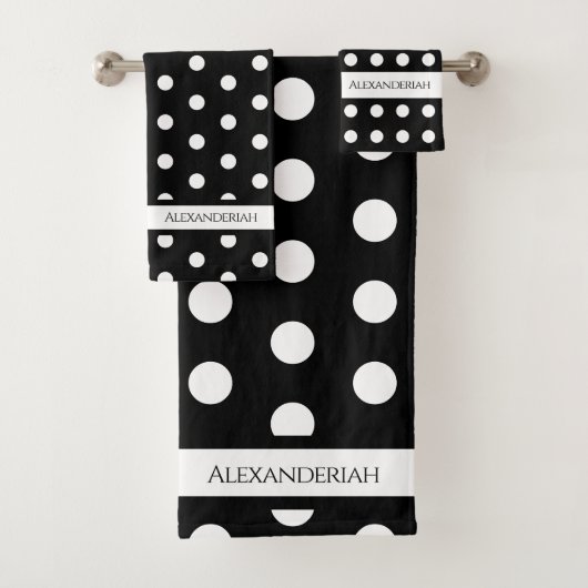Modern Black and White Polka Dots Bath Towel Set Bad Handdoek (Insitu)