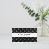 Modern Black and White Polka Dots White Stripe Visitekaartje (Staand voorkant)