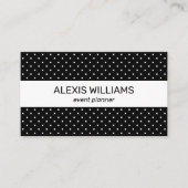 Modern Black and White Polka Dots White Stripe Visitekaartje (Voorkant)