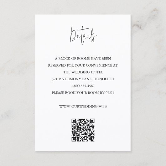Modern Black and White QR Code Chic Wedding Informatiekaartje (Voorkant)