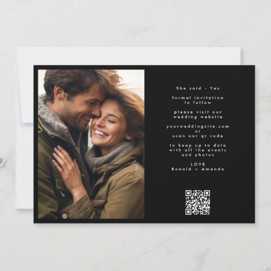 Modern Black and White QR Code Photo Save The Date (Achterkant)