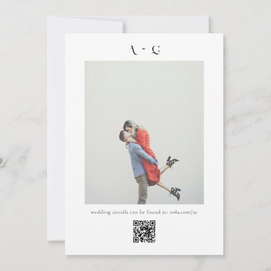 Modern Black and White QR Code Photo Weddenschap Kaart (Achterkant)
