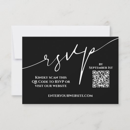 Modern Black and White QR Code Wedding RSVP (Voorkant)