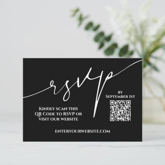 Modern Black and White QR Code Wedding RSVP (Staand voorkant)