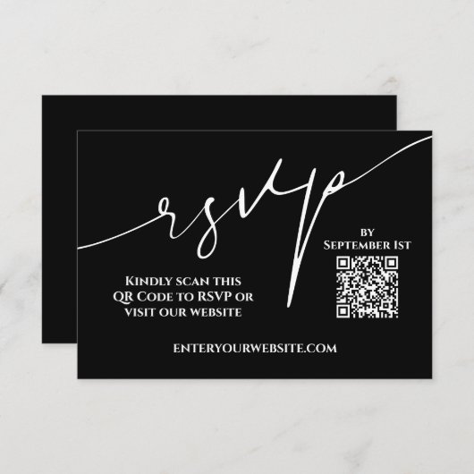 Modern Black and White QR Code Wedding RSVP (Voorkant / Achterkant)