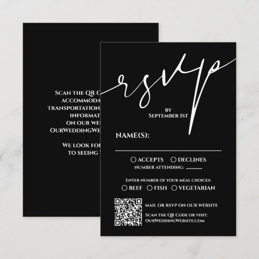 Modern Black and White QR Code Wedding RSVP (Voorkant / Achterkant)