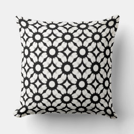 Modern Black and White Repeating Floral/Circle Pat Kussen