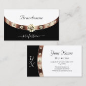 Modern Black and White Rose Gold met monogram Visitekaartje (Voorkant / Achterkant)