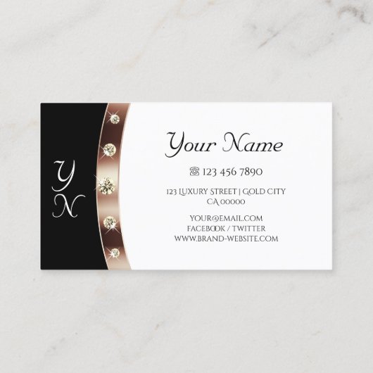 Modern Black and White Rose Gold met monogram Visitekaartje (Achterkant)