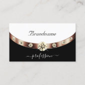 Modern Black and White Rose Gold met monogram Visitekaartje (Voorkant)