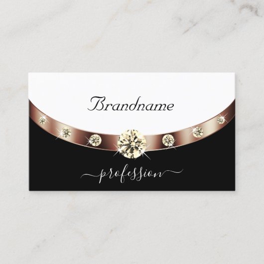 Modern Black and White Rose Gold met monogram Visitekaartje (Voorkant)