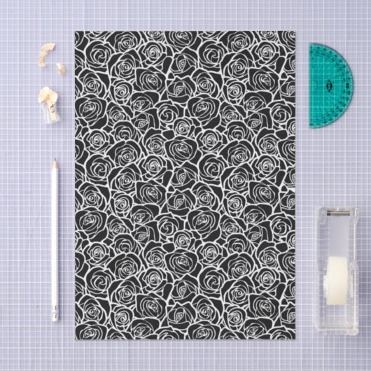 Modern Black and White Roses Chic Floral Pattern  Tissuepapier (Craft)