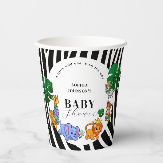 Modern Black and White Safari Animals Baby Shower Papieren Bekers (Voorkant)