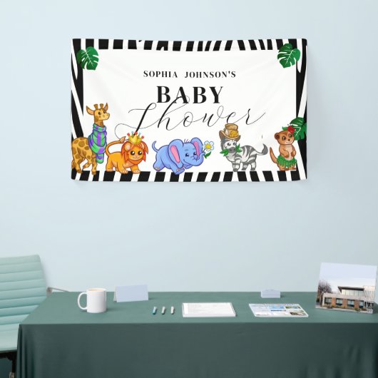 Modern Black and White Safari Animals Baby Shower Spandoek (Beurs)