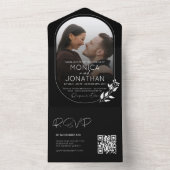 Modern Black and White Script Photo Wedding All In One Uitnodiging (Binnen)