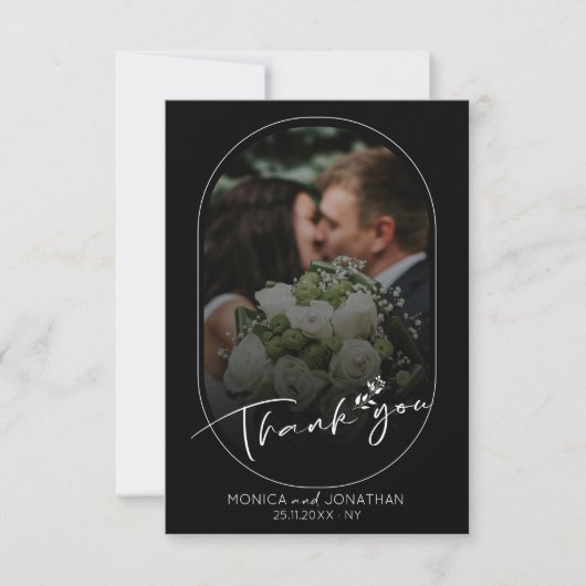 Modern Black and White Script Photo Wedding Bedankkaart (Voorkant)