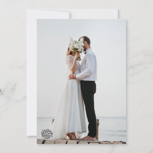 Modern Black and White Script Photo Wedding  Kaart (Achterkant)