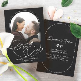 Modern Black and White Script Photo Wedding Save The Date