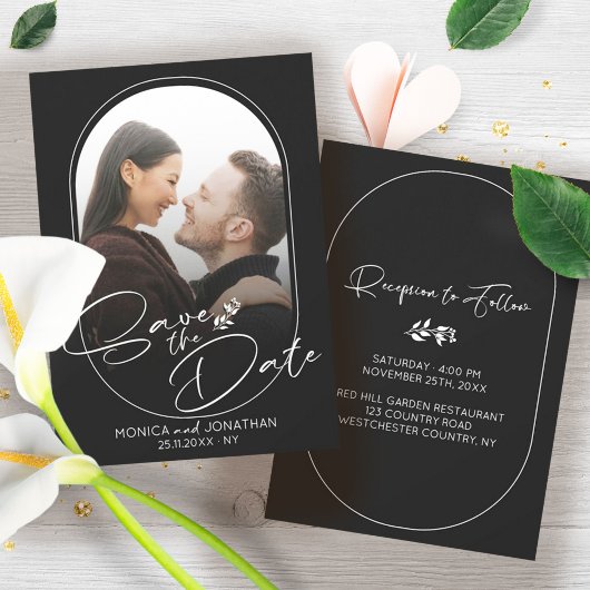 Modern Black and White Script Photo Wedding Save The Date