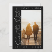 Modern Black and White Script Photo Wedding Save The Date (Voorkant)