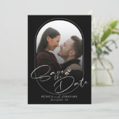 Modern Black and White Script Photo Wedding Save The Date (Staand voorkant)