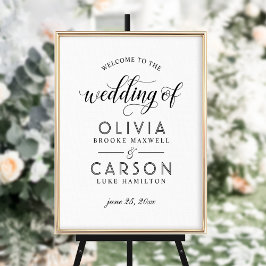 Modern Black and White Script Weddenschap Welkom Poster