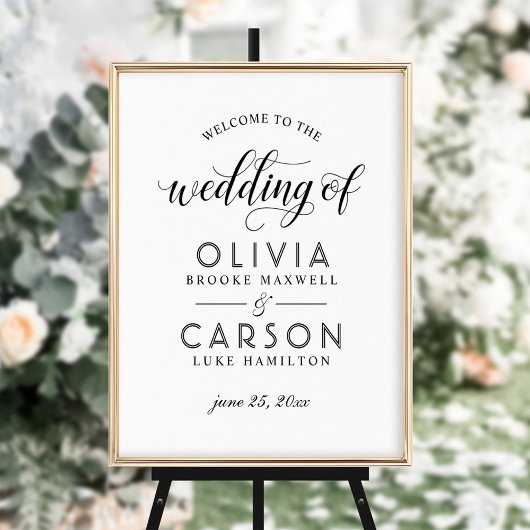 Modern Black and White Script Weddenschap Welkom Poster