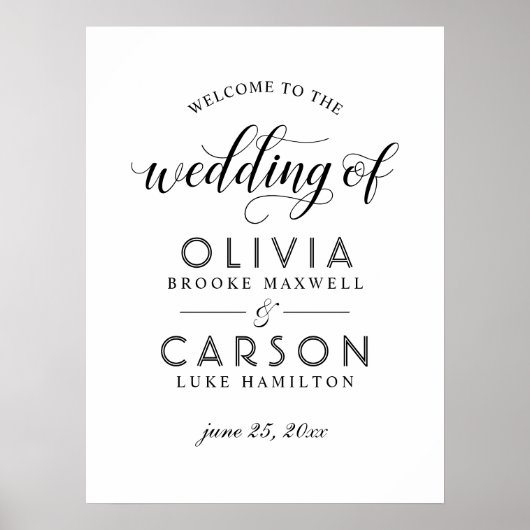 Modern Black and White Script Weddenschap Welkom Poster (Voorkant)