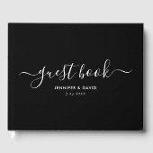 Modern Black and White Script Wedding Gastenboek (Voorkant)