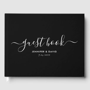Modern Black and White Script Wedding Gastenboek