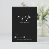Modern Black and White Script Wedding RSVP Kaart (Staand voorkant)