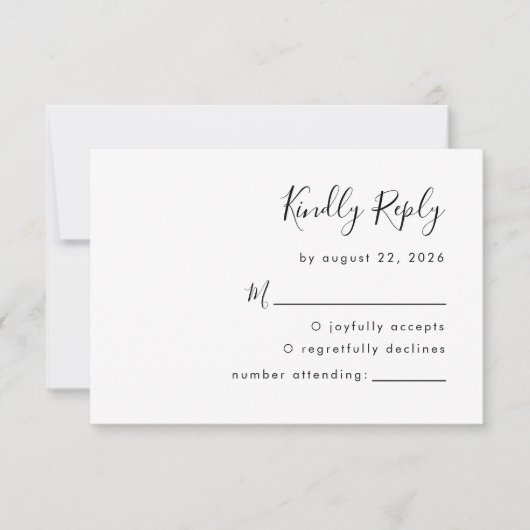 Modern Black and White Script Wedding RSVP Kaartje (Voorkant)