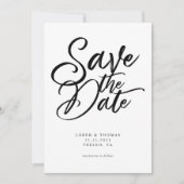 Modern Black and White Script Wedding Save The Date (Voorkant)