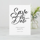 Modern Black and White Script Wedding Save The Date (Staand voorkant)
