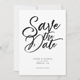 Modern Black and White Script Wedding Save The Date