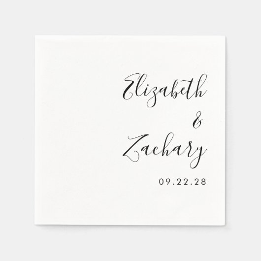 Modern Black and White Script Wedding Servet (Voorkant)