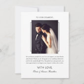 Modern Black and White Script Weduwfoto Bedankkaart (Achterkant)