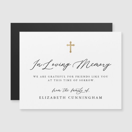Modern Black and White Simple Faux Cross Memorial (Voorkant / Achterkant)