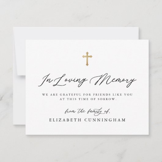 Modern Black and White Simple Faux Cross Memorial Bedankkaart (Voorkant)