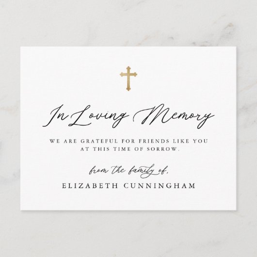 Modern Black and White Simple Faux Cross Memorial Briefkaart (Voorkant)
