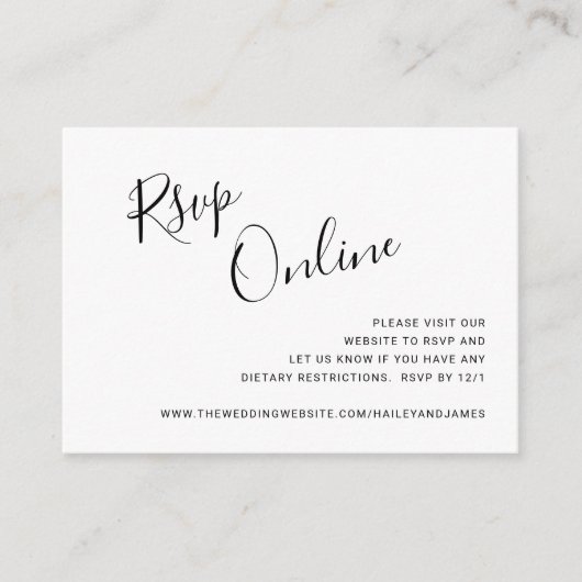 Modern Black and White Simple RSVP Online Weddensc Informatiekaartje (Voorkant)