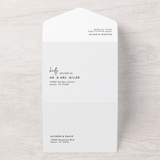 Modern Black and White Simple Weddenfoto All In One Uitnodiging (Buitenkant)