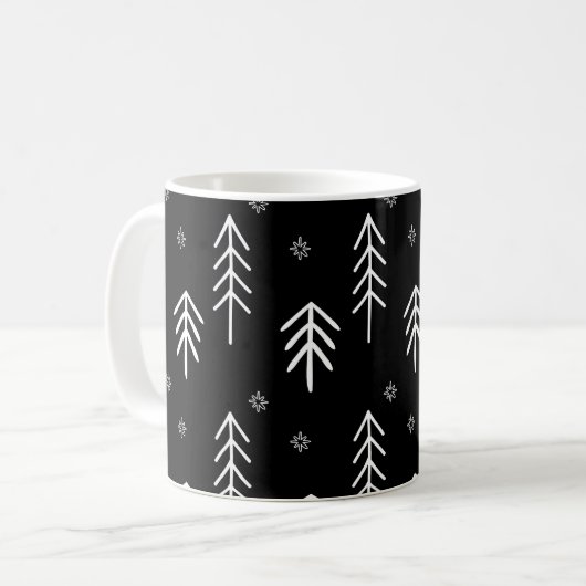 Modern Black and White Snowflakes Pattern Coffee M Koffiemok (Voorkant links)