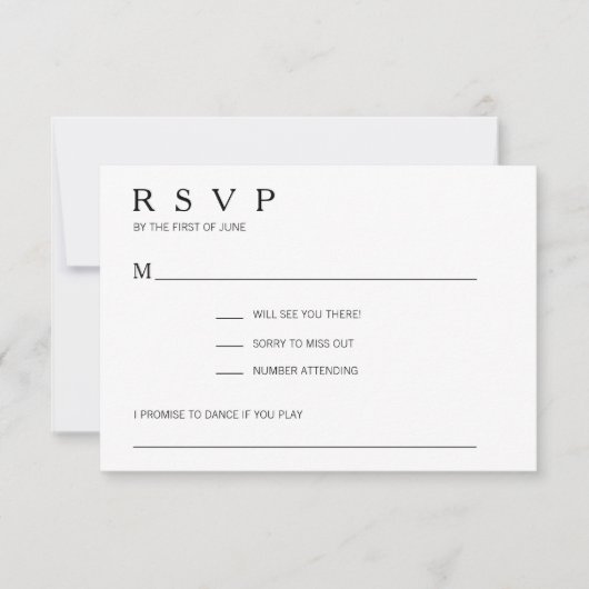 Modern Black and White Song Request Wedding RSVP Kaartje (Voorkant)