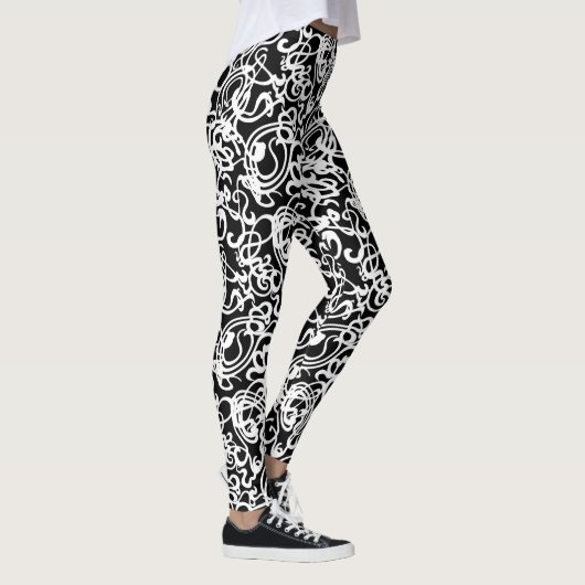 Modern Black and White Squiggles Leggings (Rechts)