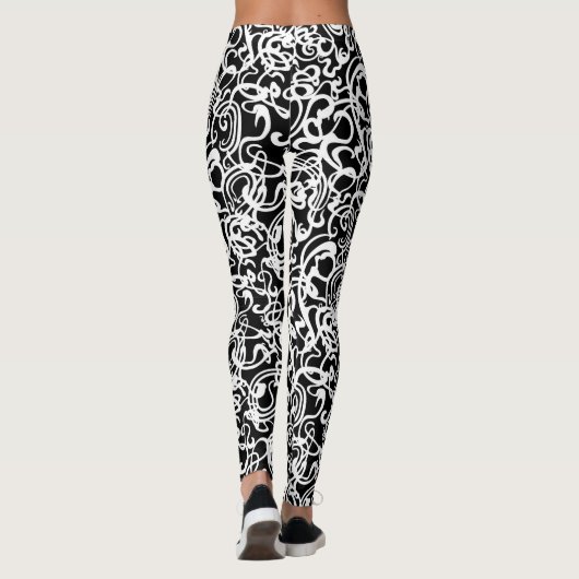 Modern Black and White Squiggles Leggings (Achterkant)