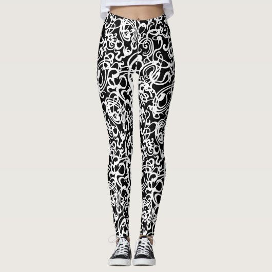 Modern Black and White Squiggles Leggings (Voorkant)